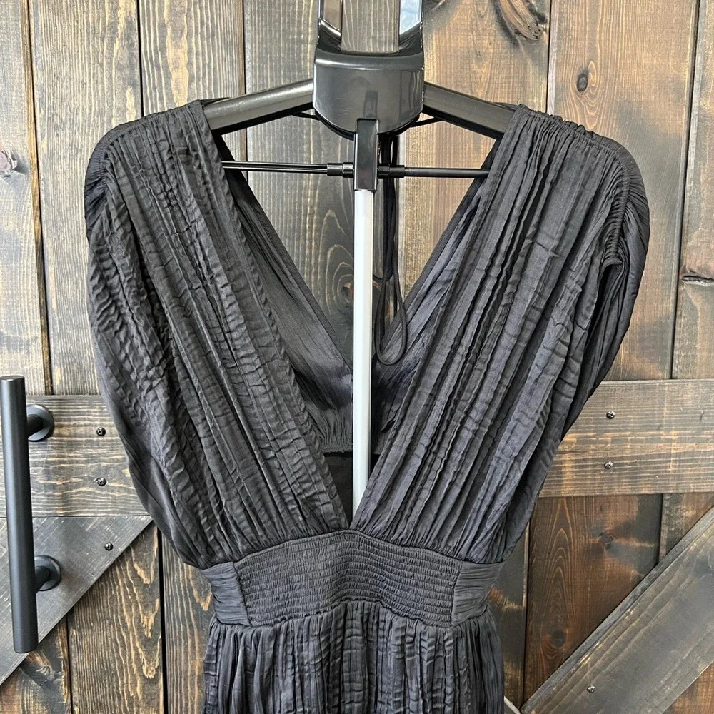 Free People Bonnie‎ Mini Dress Size XS Black Textured Flowy Boho Tie Back